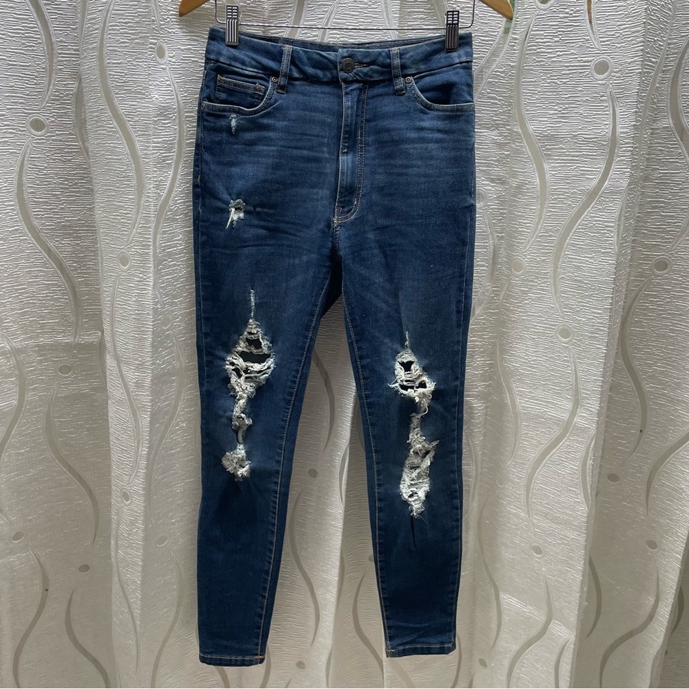 Bluenotes Selena Curvy Super‎ High Rise Jegging Womens 4 Blue Distressed